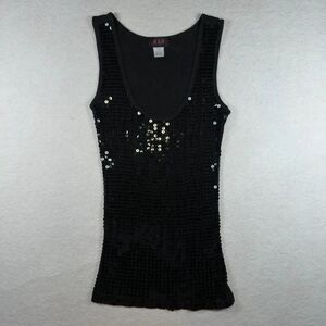 Vintage Y2K AAO Black Ribbed Sequin Scoop Neck Tank Top